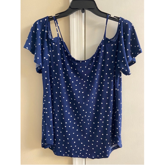 Kaileigh Tops - Kaileigh stitch fix  polka dotted women’s cold shoulder blouse, medium  NWT